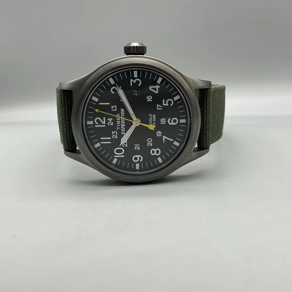 Timex Expedition Scout Indiglo Mens Watch 40mm Black Dial Green Band New Battery
